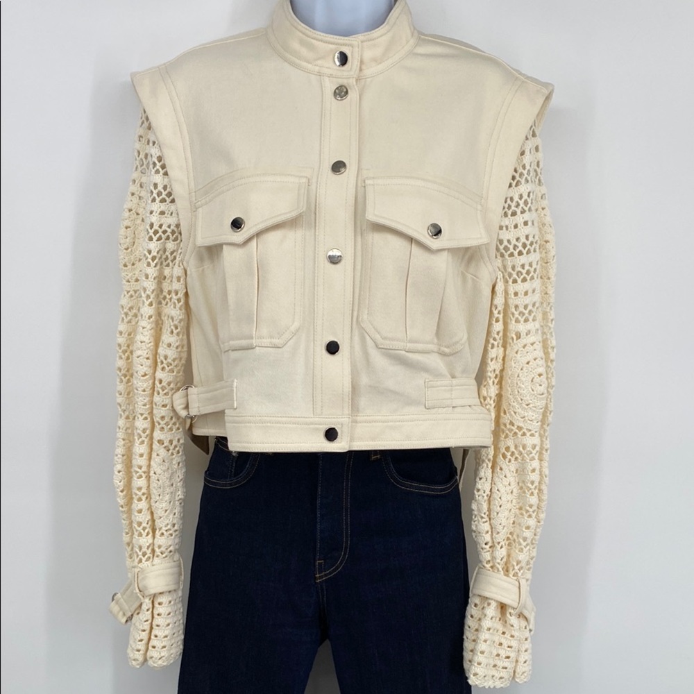 Ivory Cropped Veronica Beard Jacket with Stand-Up Collar